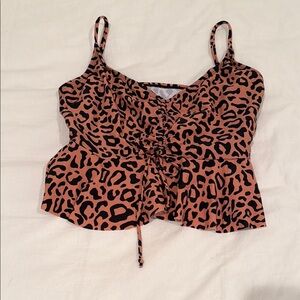 NWT Meet.Curve Leopard XL Scoopneck Tie Front Ruched Hem Tankini Top